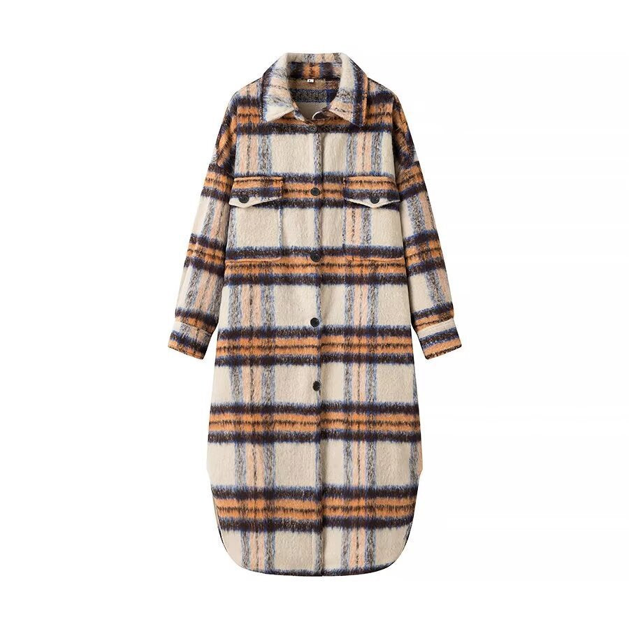 Women’s Oversize Checked Teddy Longline Shirt Coat with Applied Breast Pockets Shop Velvia
