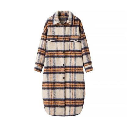 Women’s Oversize Checked Teddy Longline Shirt Coat with Applied Breast Pockets Shop Velvia
