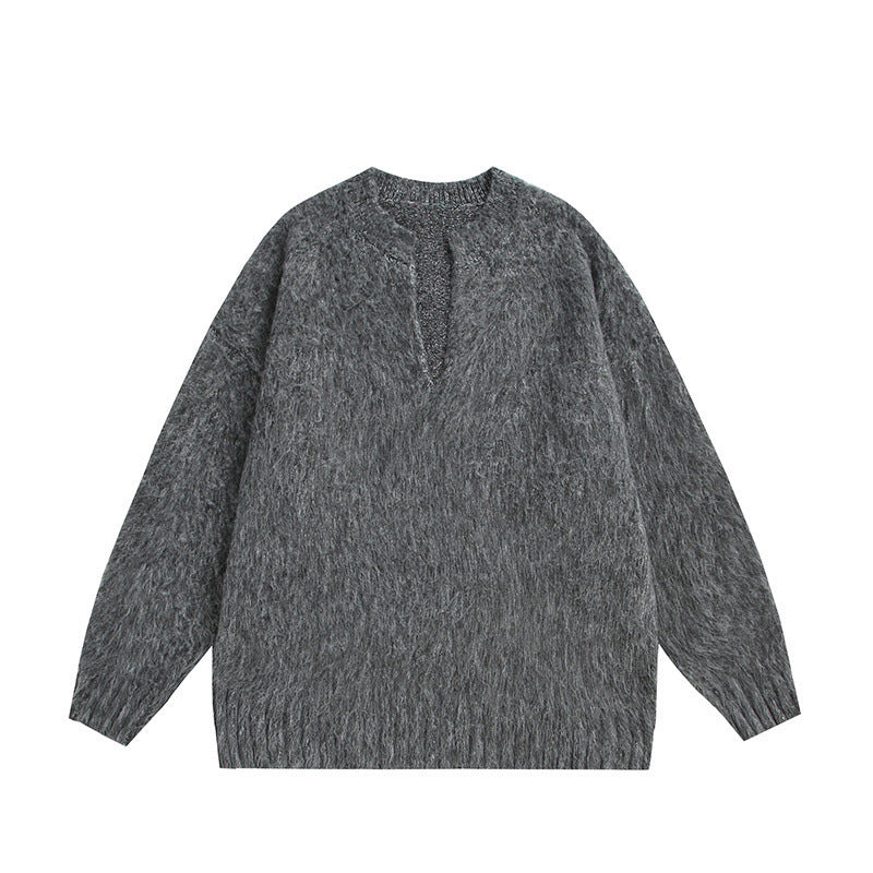 Unisex Oversize Fleece Sweater with V-Slit Collar and Boucle Look Shop Velvia
