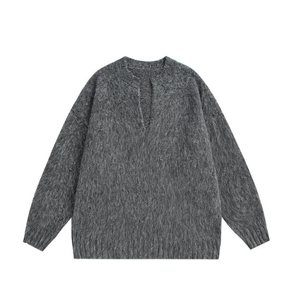 Unisex Oversize Fleece Sweater with V-Slit Collar and Boucle Look Shop Velvia