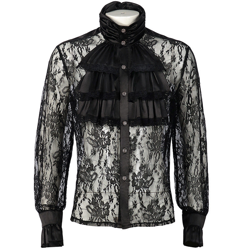 Ladies nan romantic Victorian ruffled blouse with stand-up collar and lace cuffs Shop Velvia