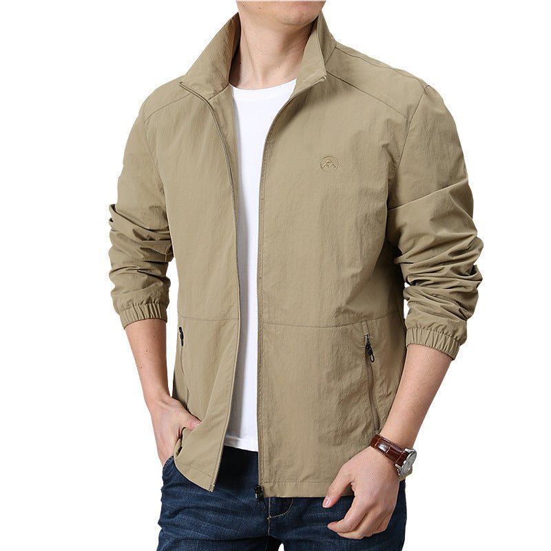 Men's Lightweight Wind Jacket with Stand Collar, Elastic Cuffs and Concealed Zipper Shop Velvia