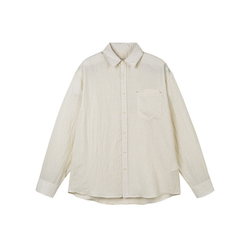 Men's Casual Long Sleeve Relaxed Fit Leisure Shirt made of Linen-Cotton Mix with Chest Pocket Shop Velvia