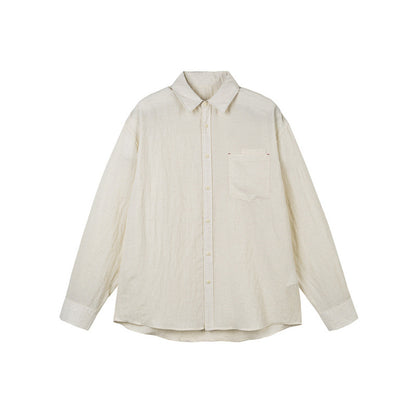 Men's Casual Long Sleeve Relaxed Fit Leisure Shirt made of Linen-Cotton Mix with Chest Pocket Shop Velvia