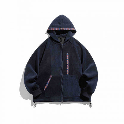 Unisex Oversize Hoodie with Zipper and Woven Decorative Bands Shop Velvia