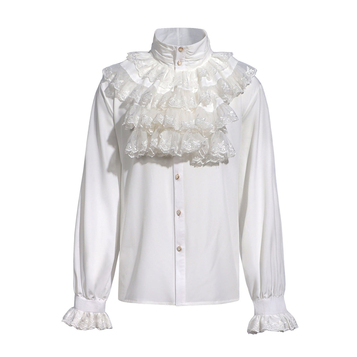 Ladies nan romantic Victorian ruffled blouse with stand-up collar and lace cuffs Shop Velvia