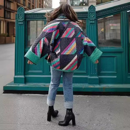 Women's padded kimono quilted jacket with patchwork design and wide sleeves Shop Velvia
