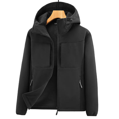 Men's Thermo Softshell Jacket with Sherpa Lining, Hood and Concealed Zipper Pockets Shop Velvia