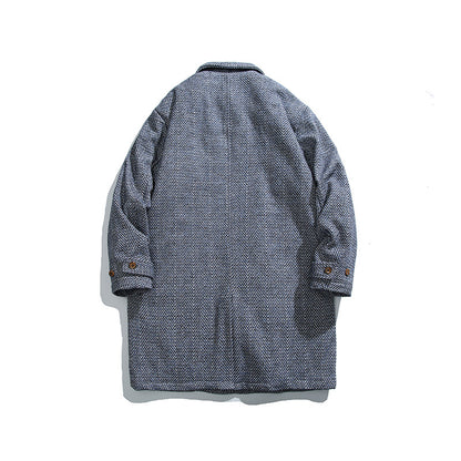 Unisex Kastiger Oversize Wool Blend Coat with Herringbone Pattern, Shirt Collar and Button Placket Shop Velvia