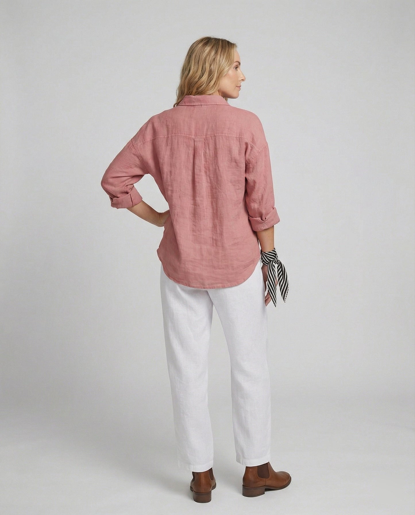Women Casual Linen Blouse with Loose Fit and Button Placket
