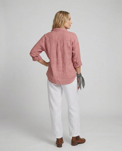 Women Casual Linen Blouse with Loose Fit and Button Placket