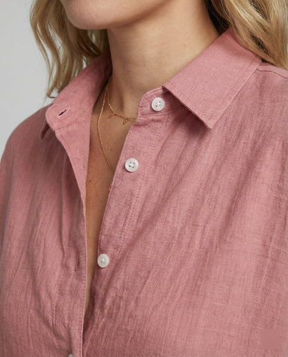 Women Casual Linen Blouse with Loose Fit and Button Placket