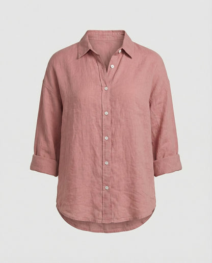 Women Casual Linen Blouse with Loose Fit and Button Placket