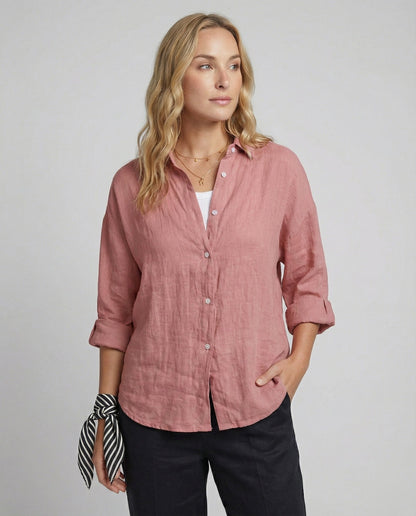 Women Casual Linen Blouse with Loose Fit and Button Placket