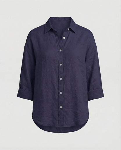 Women Casual Linen Blouse with Loose Fit and Button Placket