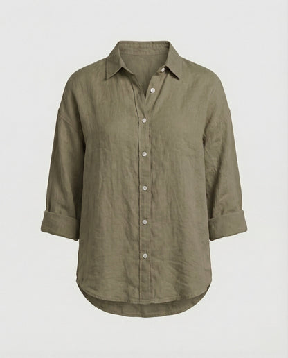 Women Casual Linen Blouse with Loose Fit and Button Placket