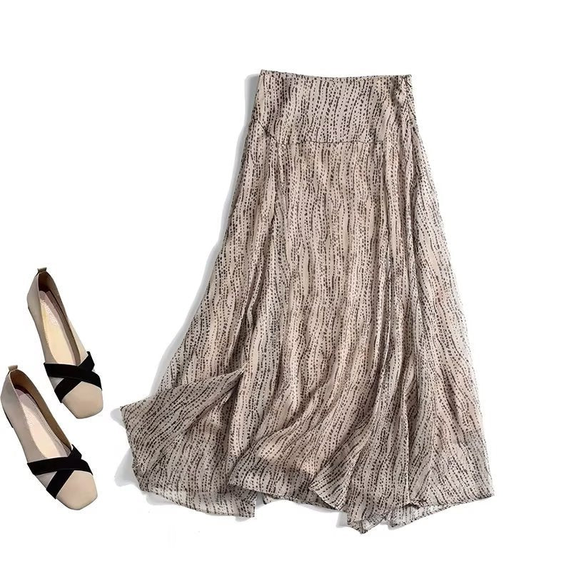 Women Flowing Midi Skirt with Pleat Effect and Subtle Polka Dot Print Shop Velvia