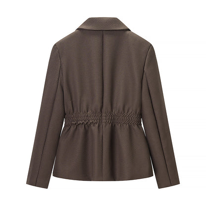 Women Tailored Structured Single-Button Blazer with Gathered Waist and Light Padding Shop Velvia