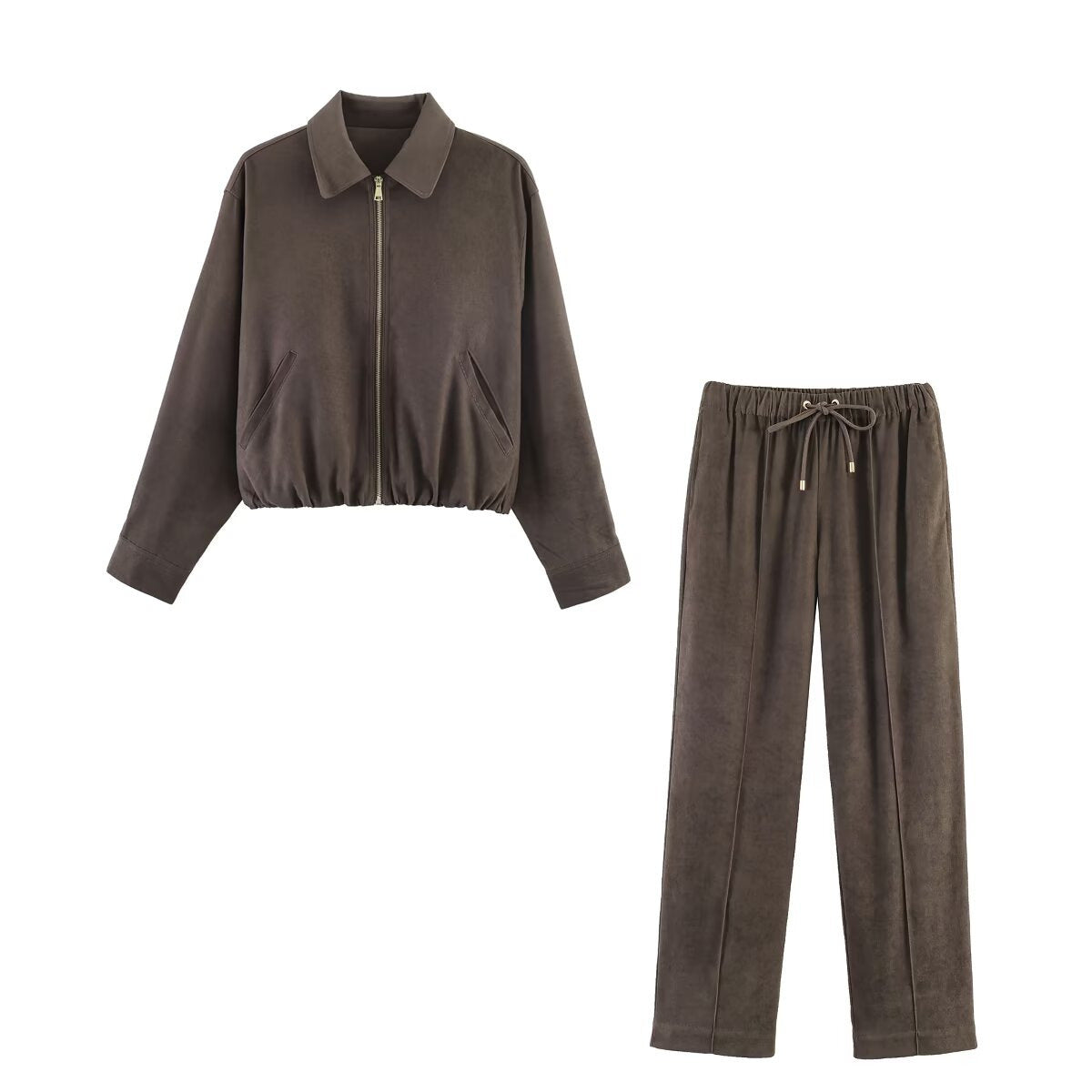 Ladies short cut velour look bomber jacket with lapel collar and elastic hem Shop Velvia