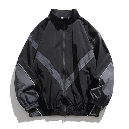 [Unisex] Oversize technical wind and rain jacket with stand-up collar, reflective piping, and elastic hem Shop Velvia