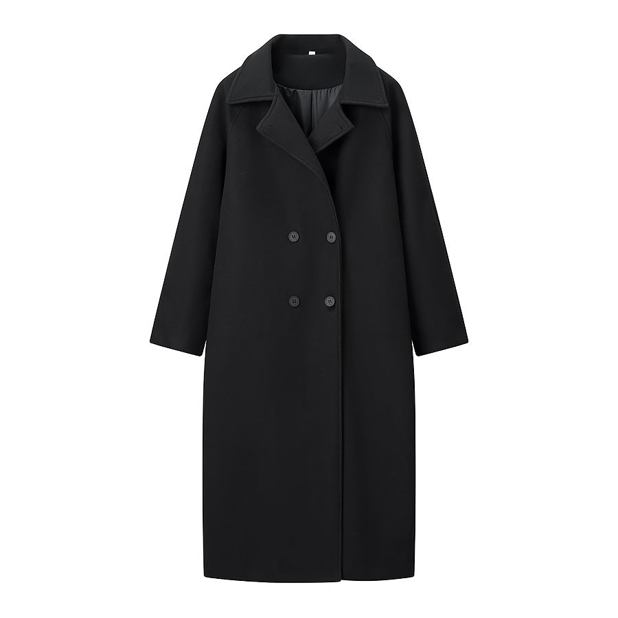 Ladies long coat in a minimalist cocoon cut made of a wool blend with double-breasted button placket Shop Velvia