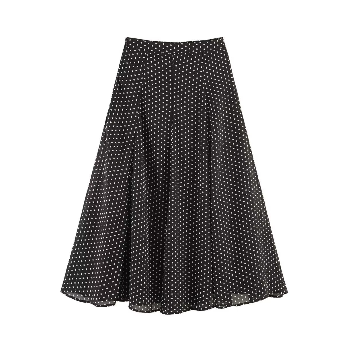 Women's Two-Piece Polka Dot Set with Stand Collar Blouse and Flared Midi Skirt Shop Velvia