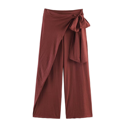 Women Wide High-Waist Palazzo Pants with Wrap Skirt Look and Waist Tie Shop Velvia
