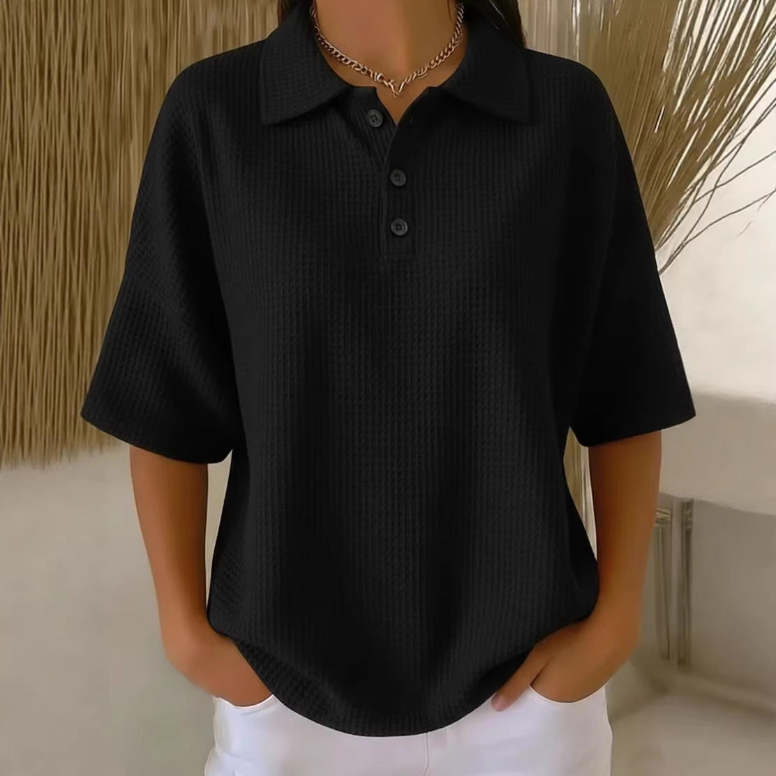 Women's sporty polo shirt made of waffle piqué Shop Velvia