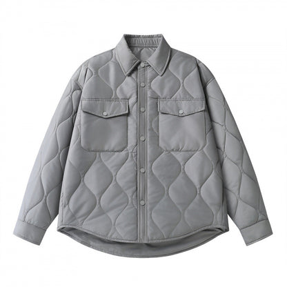 Unisex Padded Quilted Shirt Jacket with Flap Pockets and Curved Hem Shop Velvia