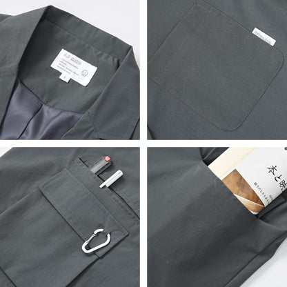 Unisex Loose-Fitting Utility Blazer with Multifunction Pockets Shop Velvia