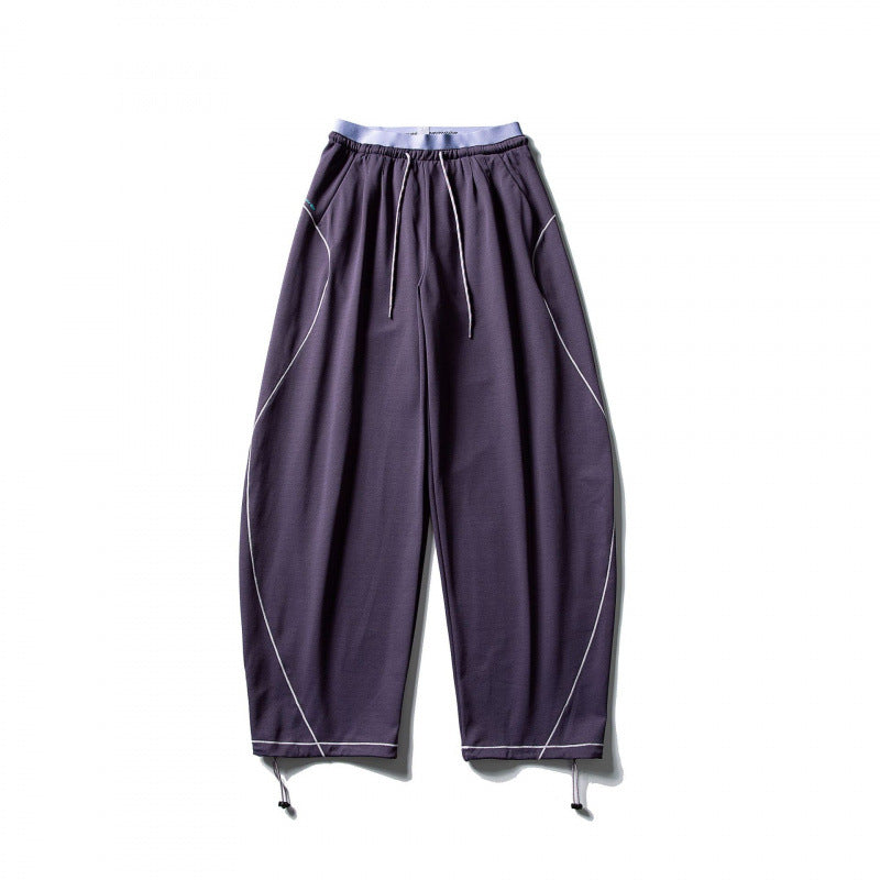 Unisex Wide Tech Jogging Pants with Drawstring, Contrast Seams and Adjustable Hem Shop Velvia