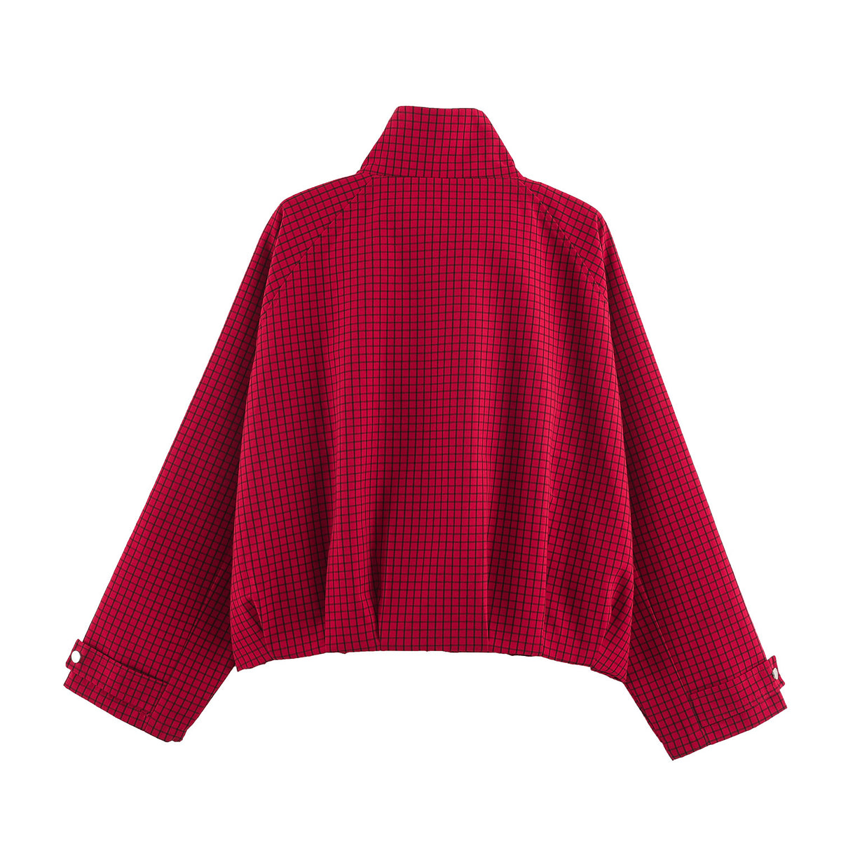 Women's short-cut boxy blouson with stand-up collar, check pattern and zipper Shop Velvia