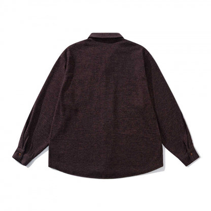 Unisex Boxy-Structure Knit Shirt with Kent Collar, Full Button Placket, and Patch Chest Pocket Shop Velvia