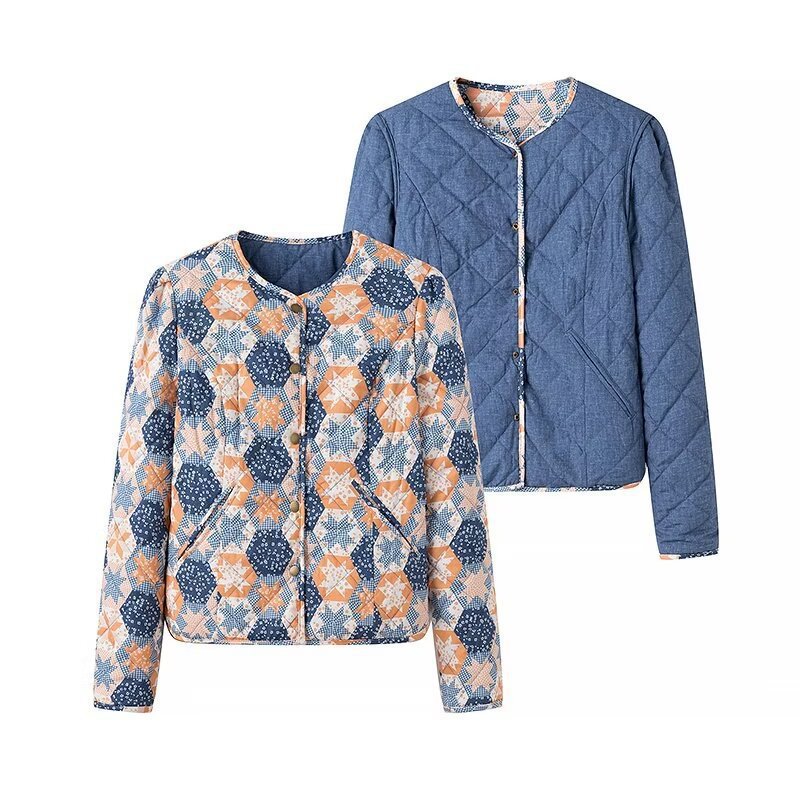 Women's Quilted Short Jacket with Graphic Patchwork Pattern Shop Velvia