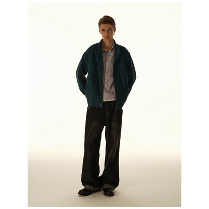 Men's Loose Canvas Overshirt with Stand-Up Collar, Patch Pockets and Distinctive Stitching Details Shop Velvia