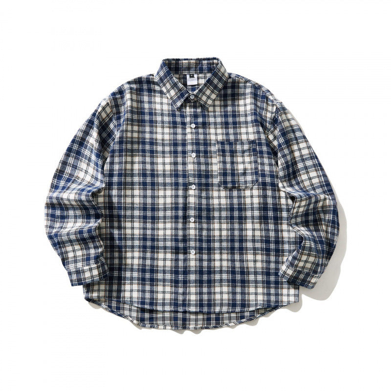Unisex Oversized checked Flannel shirt jacket with chest pocket and rounded hem Shop Velvia