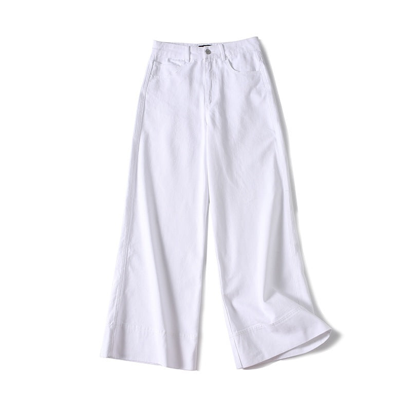 Women's wide high-waisted palazzo pants made of cotton blend with folded hem Shop Velvia