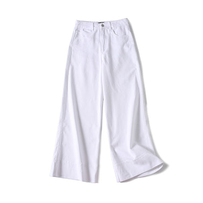 Women's wide high-waisted palazzo pants made of cotton blend with folded hem Shop Velvia