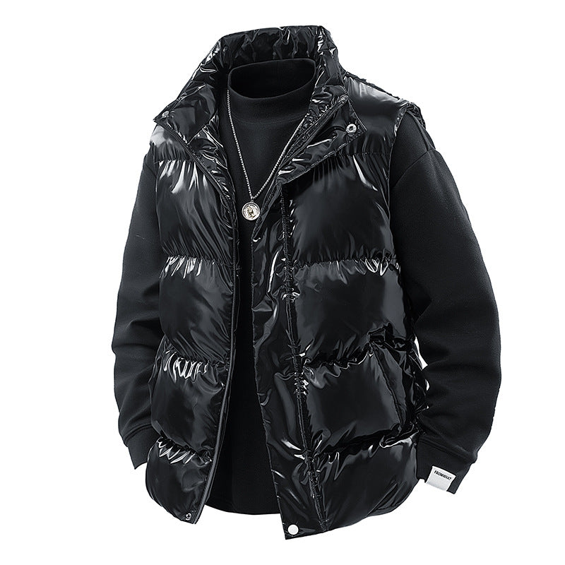 Men's Shiny Quilted Stand Collar Vest with Thermal Filling Shop Velvia