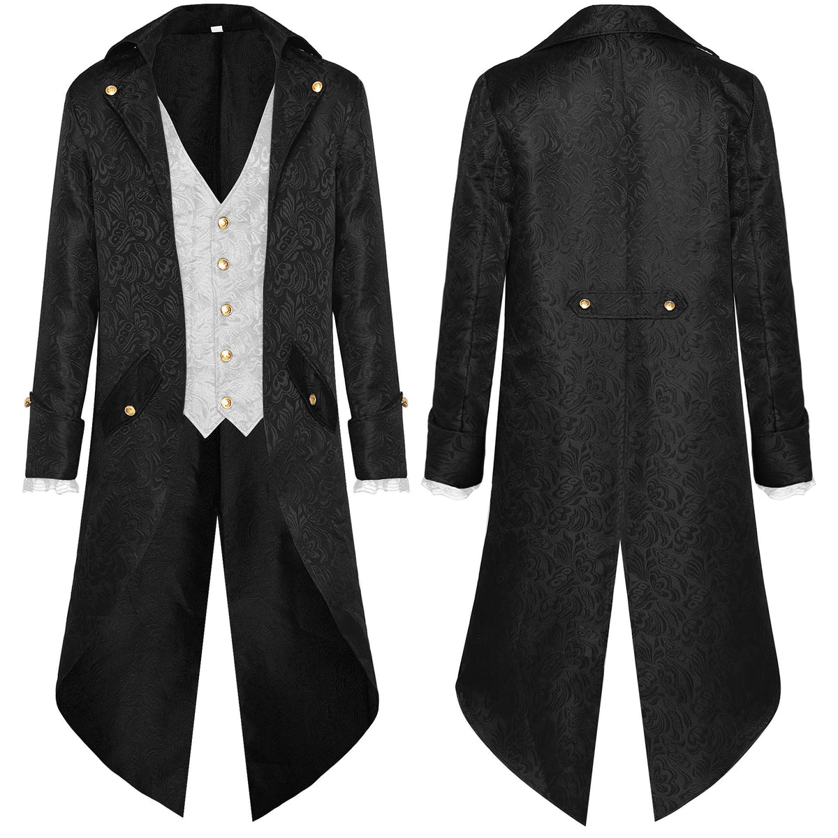 Men's nan baroque velvet tailcoat with gold-embroidered back appliqué and decorative brocade trim Shop Velvia