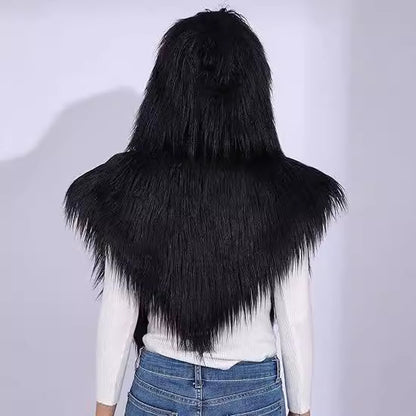 Women’s hooded scarf vest made of long-haired artificial fur Shop Velvia