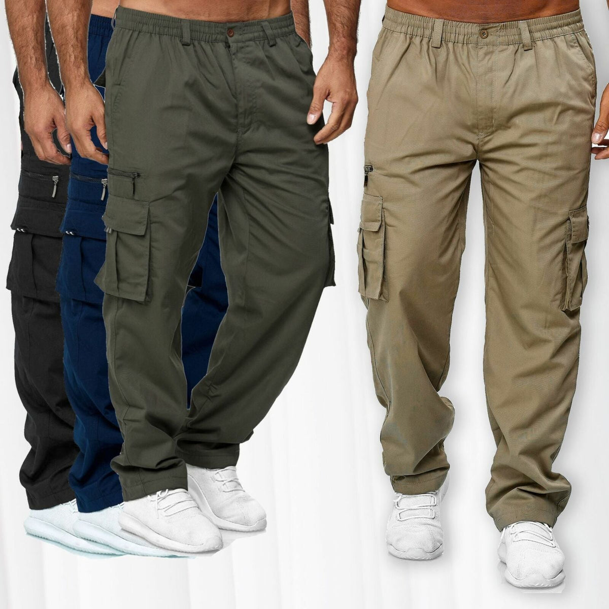 Men's cargo pants with elastic waistband and multifunctional pockets Shop Velvia