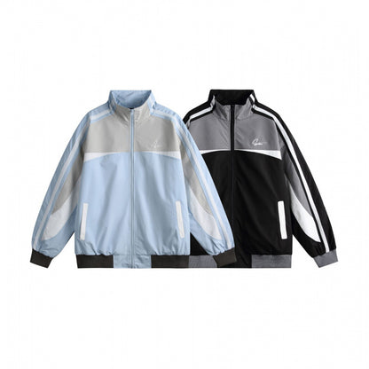 Unisex Lightweight Retro Track Jacket with Stand Collar, Contrasting Stripes and Ribbed Cuffs Shop Velvia
