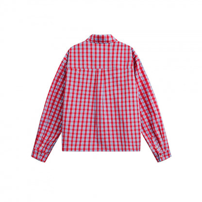Unisex Checked Overshirt in Boxy Cut with Continuous Button Placket and Chest Pocket Shop Velvia