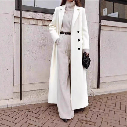Women Elegant Wool Coat with Double Button Placket and Deep Pockets Shop Velvia