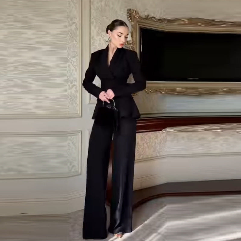 Women's Tailored Peplum Blazer and Palazzo Pants Set Shop Velvia