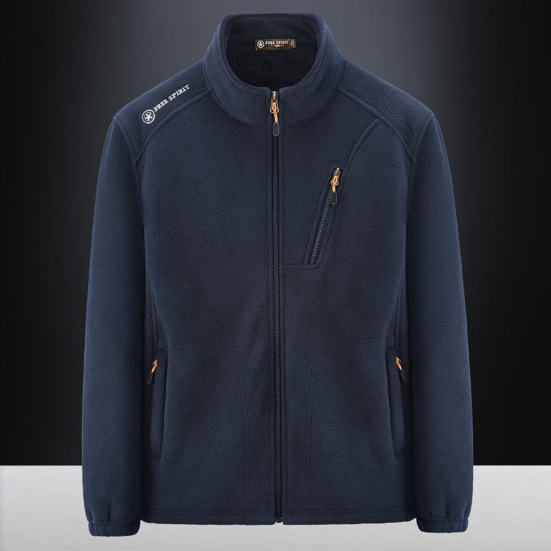 Men's Warm Microfleece Outdoor Jacket with Chest Zipper, Side Pockets and Stand-Up Collar Shop Velvia
