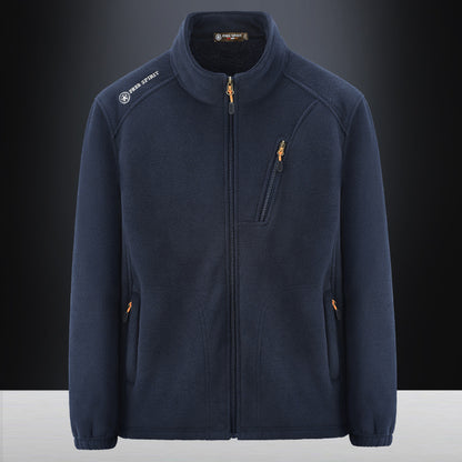 Men's Warm Microfleece Outdoor Jacket with Chest Zipper, Side Pockets and Stand-Up Collar Shop Velvia