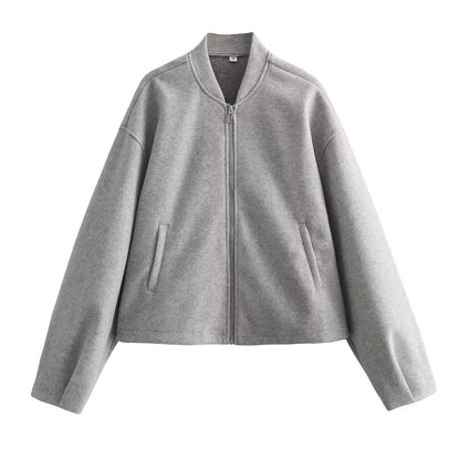 Women's Boxy Wool Blend Zip Jacket with Short Hem and Drawstring Shop Velvia