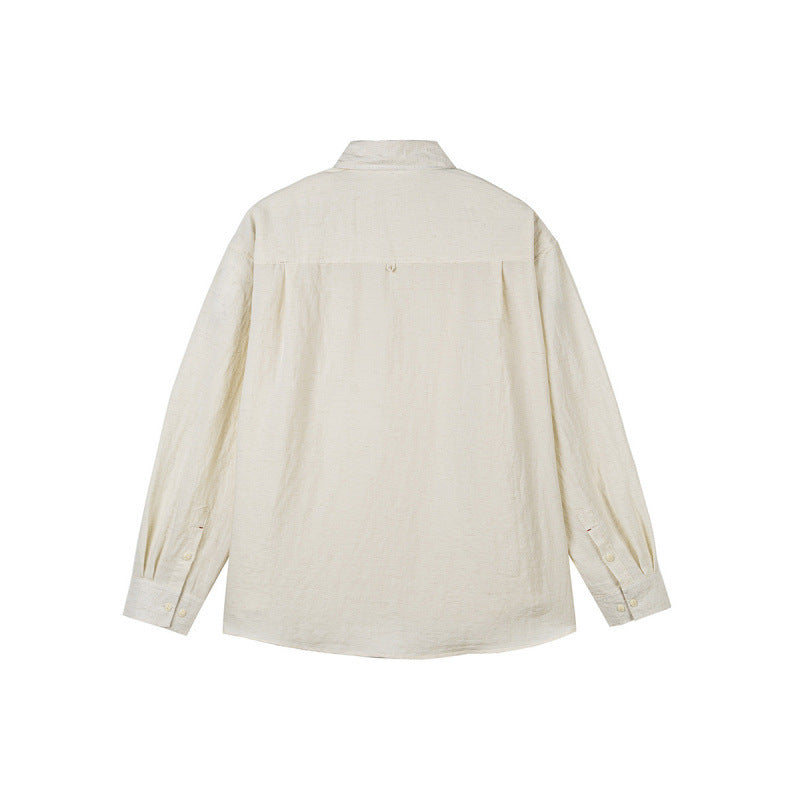 Men's Casual Long Sleeve Relaxed Fit Leisure Shirt made of Linen-Cotton Mix with Chest Pocket Shop Velvia
